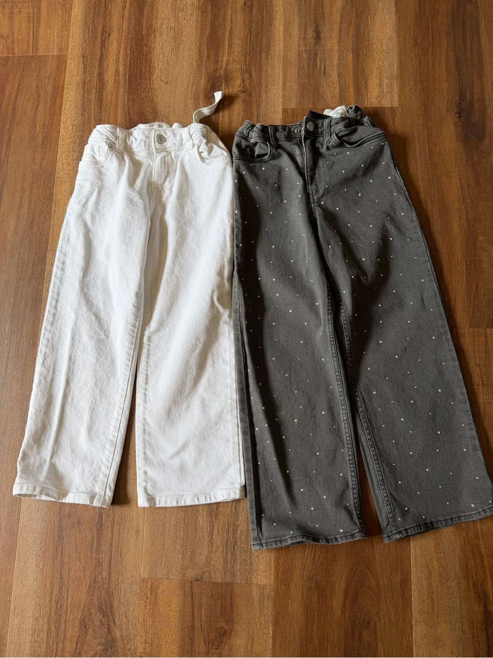 Kids Wide-Leg Pants Set - White and washed black with studs Size 7